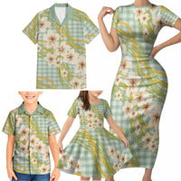 Liko Kukui Hawai'i Palaka Plumeria Family Matching Short Sleeve Bodycon Dress and Hawaiian Shirt Puakenikeni and Maile Lei LT9 - Polynesian Pride