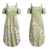 Liko Kukui Hawai'i Palaka Plumeria Family Matching Summer Maxi Dress and Hawaiian Shirt Puakenikeni and Maile Lei LT9 Mom's Dress Sage Green - Polynesian Pride