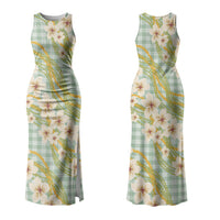 Liko Kukui Hawai'i Palaka Plumeria Family Matching Tank Maxi Dress and Hawaiian Shirt Puakenikeni and Maile Lei LT9 Mom's Dress Sage Green - Polynesian Pride