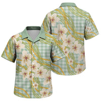 Liko Kukui Hawai'i Palaka Plumeria Family Matching Tank Maxi Dress and Hawaiian Shirt Puakenikeni and Maile Lei LT9 Son's Shirt Sage Green - Polynesian Pride