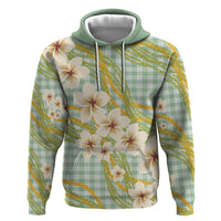 Liko Kukui Hawai'i Palaka Plumeria Hoodie Puakenikeni and Maile Lei LT9 Pullover Hoodie Sage Green - Polynesian Pride