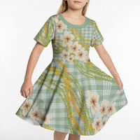 Liko Kukui Hawai'i Palaka Plumeria Kid Short Sleeve Dress Puakenikeni and Maile Lei LT9 - Polynesian Pride