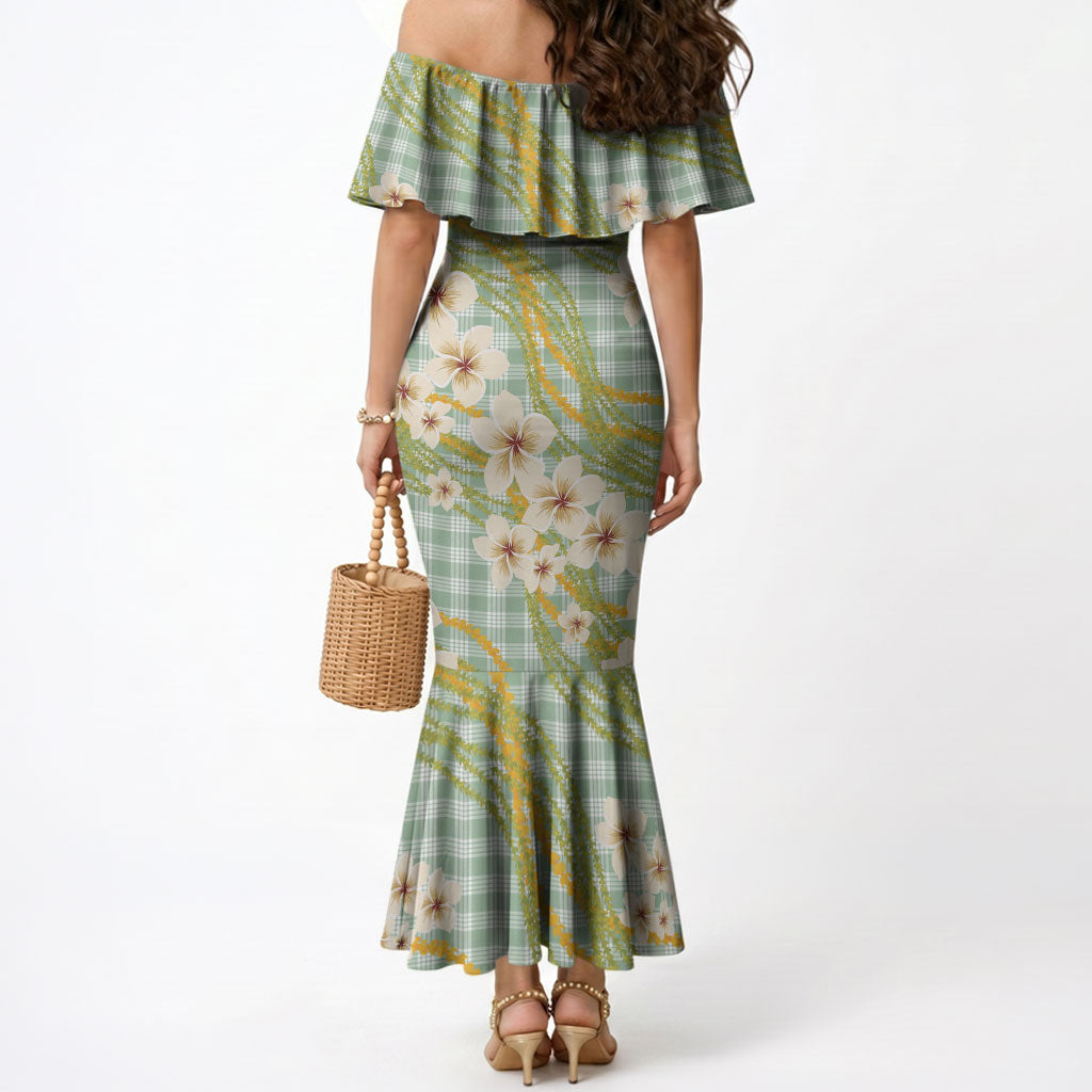Liko Kukui Hawai'i Palaka Plumeria Mermaid Dress Puakenikeni and Maile Lei LT9 - Polynesian Pride