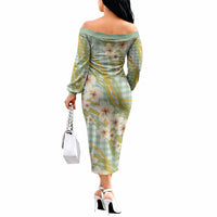 Liko Kukui Hawai'i Palaka Plumeria Off The Shoulder Long Sleeve Dress Puakenikeni and Maile Lei LT9 - Polynesian Pride