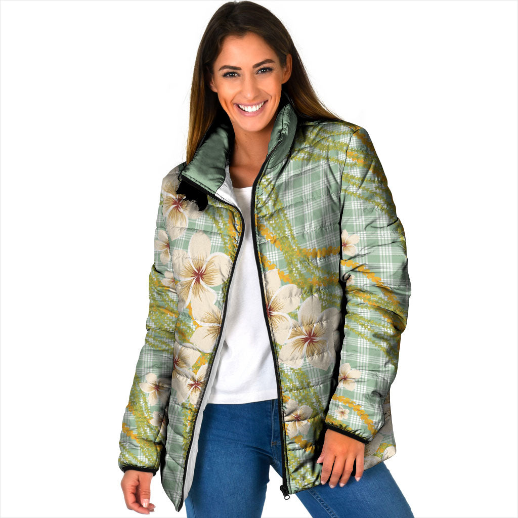 Liko Kukui Hawai'i Palaka Plumeria Padded Jacket Puakenikeni and Maile Lei