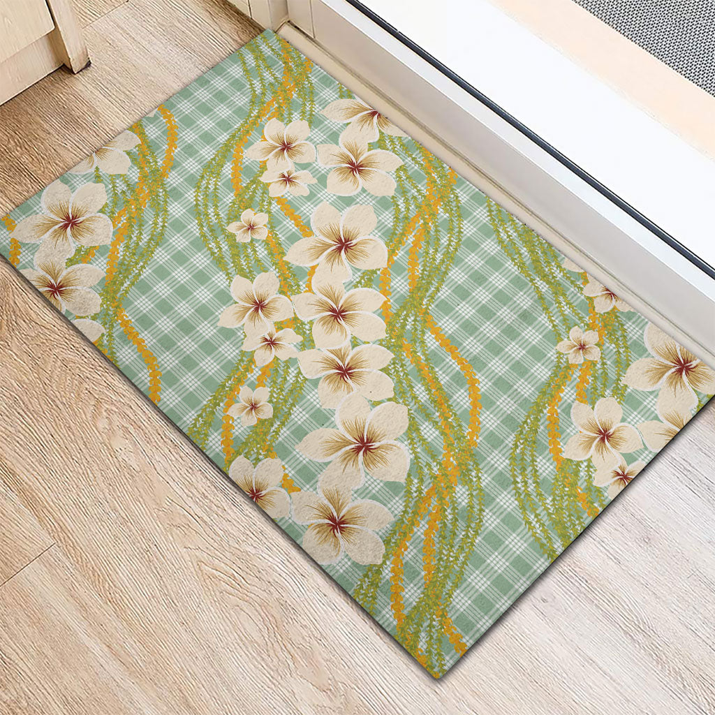 Liko Kukui Hawai'i Palaka Plumeria Rubber Doormat Puakenikeni and Maile Lei