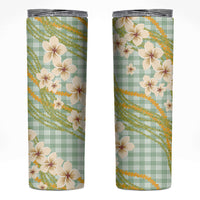Liko Kukui Hawai'i Palaka Plumeria Skinny Tumbler Puakenikeni and Maile Lei LT9 Sage Green - Polynesian Pride
