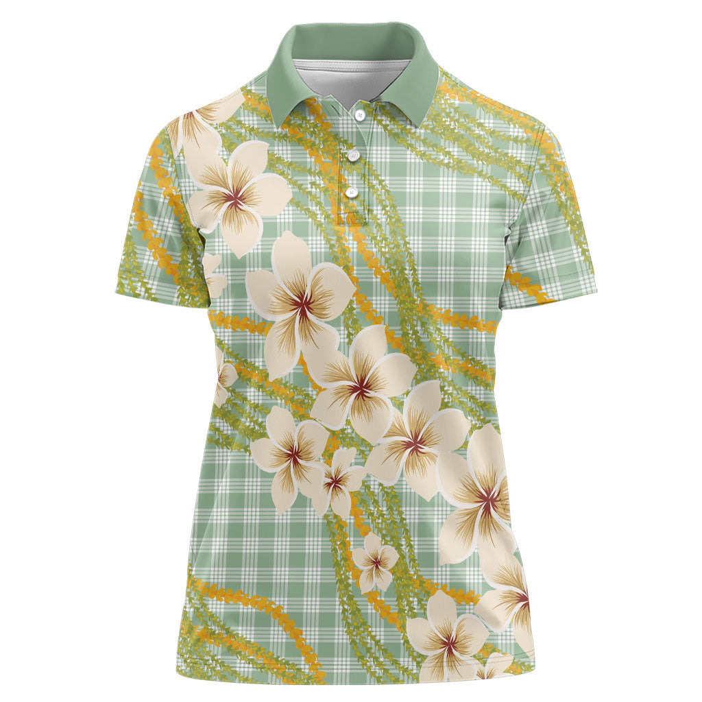 Liko Kukui Hawai'i Palaka Plumeria Women Polo Shirt Puakenikeni and Maile Lei LT9 Female Sage Green - Polynesian Pride