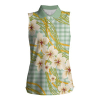 Liko Kukui Hawai'i Palaka Plumeria Women Sleeveless Polo Shirt Puakenikeni and Maile Lei LT9 Female Sage Green - Polynesian Pride
