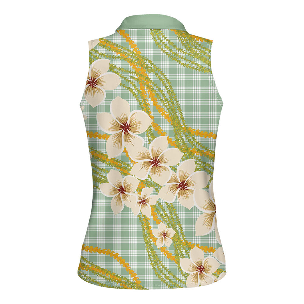 Liko Kukui Hawai'i Palaka Plumeria Women Sleeveless Polo Shirt Puakenikeni and Maile Lei LT9 - Polynesian Pride