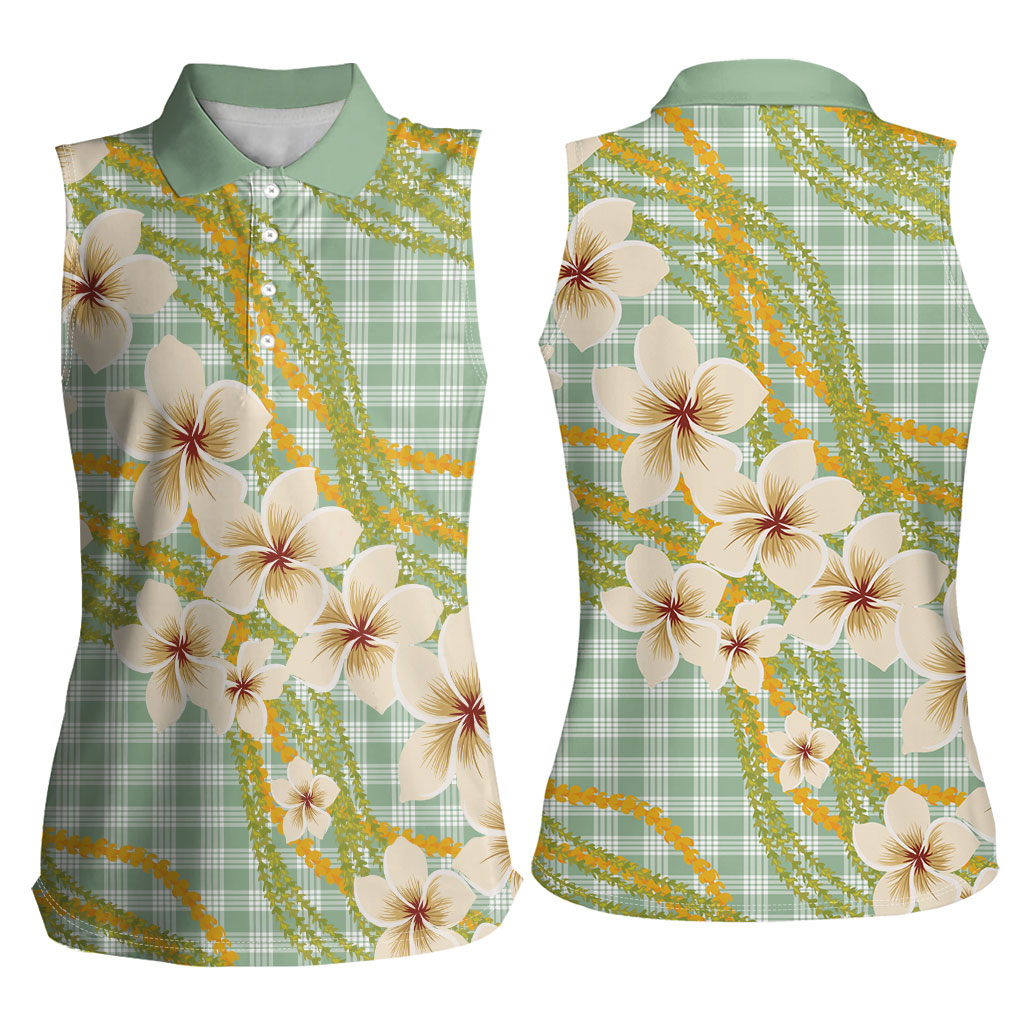 Liko Kukui Hawai'i Palaka Plumeria Women Sleeveless Polo Shirt Puakenikeni and Maile Lei LT9 - Polynesian Pride