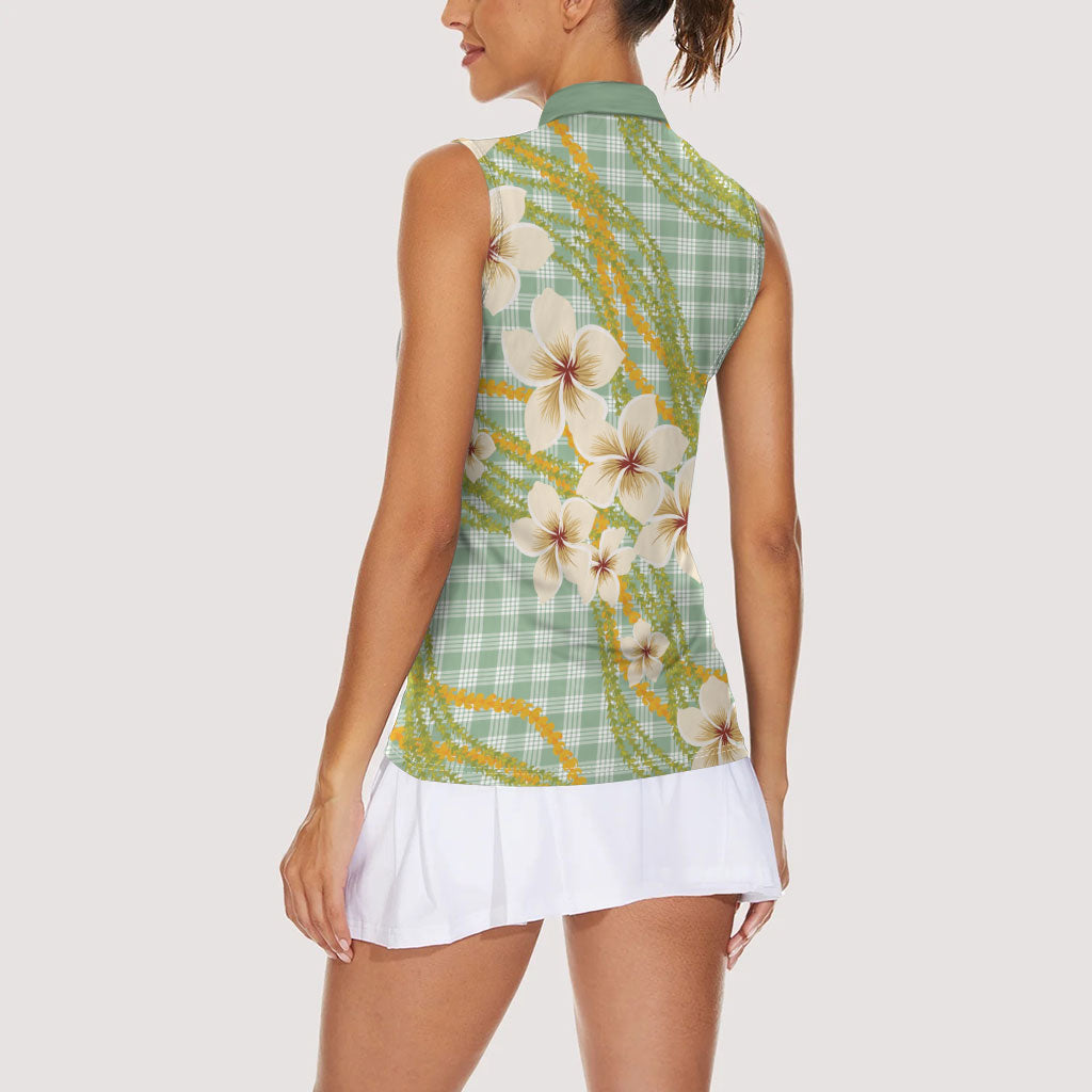 Liko Kukui Hawai'i Palaka Plumeria Women Sleeveless Polo Shirt Puakenikeni and Maile Lei LT9 - Polynesian Pride