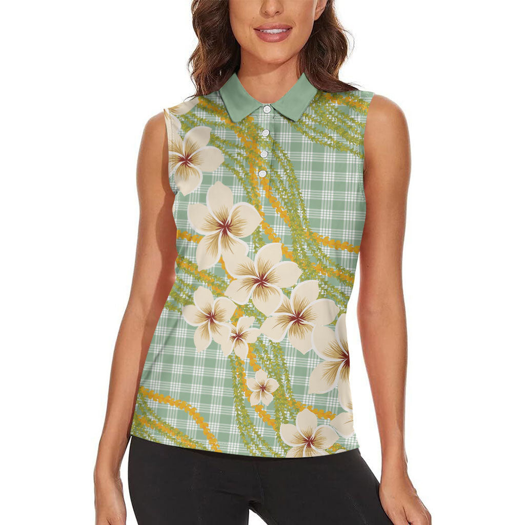 Liko Kukui Hawai'i Palaka Plumeria Women Sleeveless Polo Shirt Puakenikeni and Maile Lei LT9 - Polynesian Pride