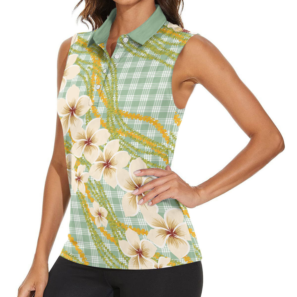 Liko Kukui Hawai'i Palaka Plumeria Women Sleeveless Polo Shirt Puakenikeni and Maile Lei LT9 - Polynesian Pride