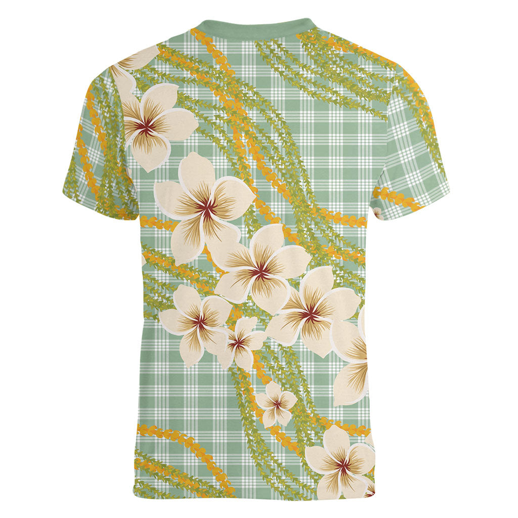 Liko Kukui Hawai'i Palaka Plumeria Women V-Neck T-Shirt Puakenikeni and Maile Lei LT9 - Polynesian Pride