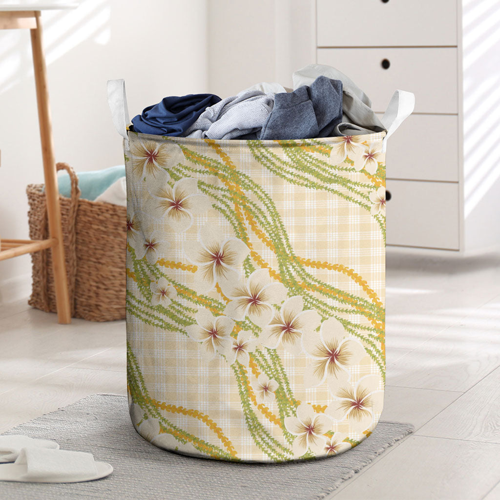 Melemele Ahiahia Hawai'i Palaka Plumeria Laundry Basket Puakenikeni and Maile Lei LT9 Pastel Yellow - Polynesian Pride