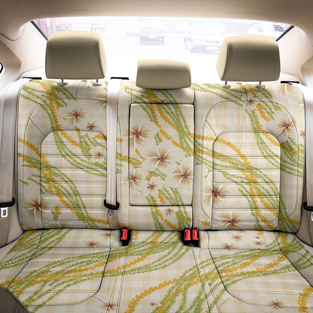 Melemele Ahiahia Hawai'i Palaka Plumeria Back Car Seat Cover Puakenikeni and Maile Lei LT9 - Polynesian Pride