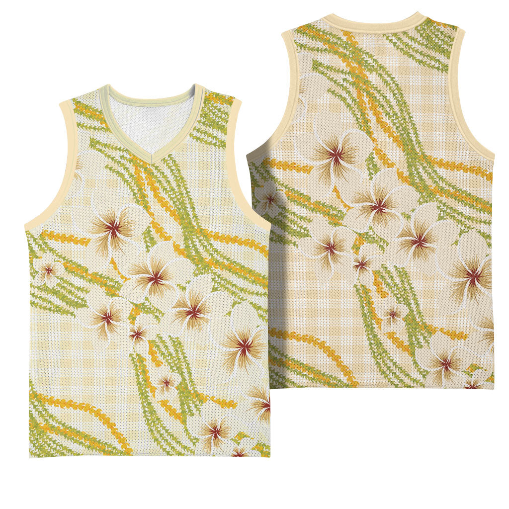 Melemele Ahiahia Hawai'i Palaka Plumeria Basketball Jersey Puakenikeni and Maile Lei LT9 - Polynesian Pride