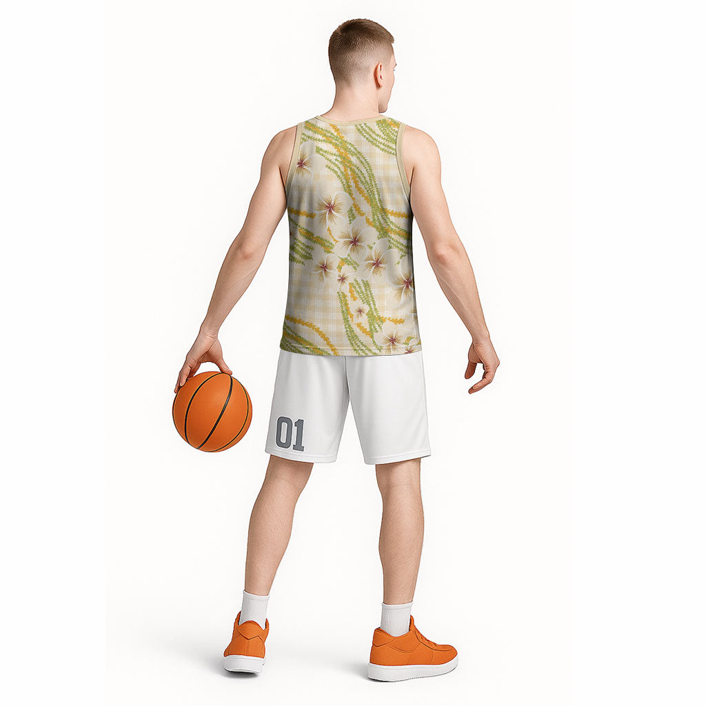 Melemele Ahiahia Hawai'i Palaka Plumeria Basketball Jersey Puakenikeni and Maile Lei LT9 - Polynesian Pride