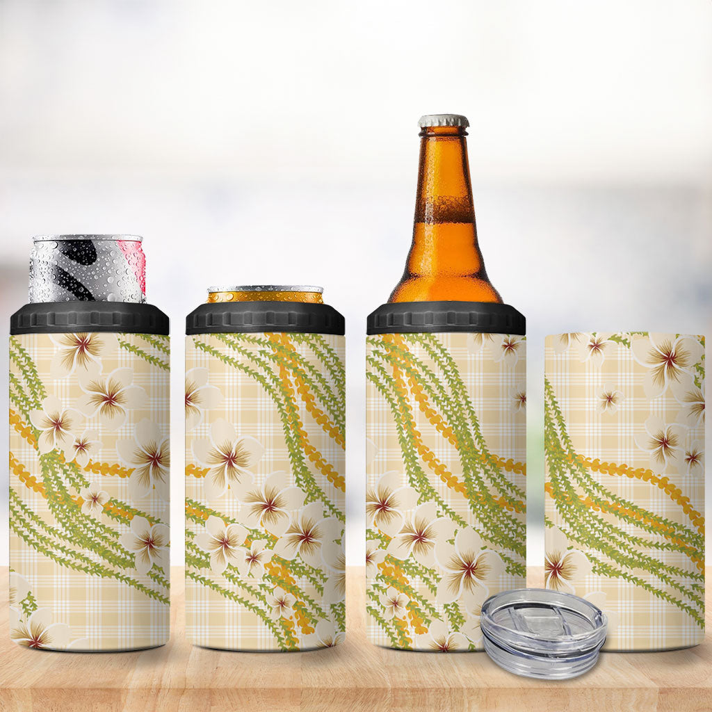 Melemele Ahiahia Hawai'i Palaka Plumeria 4 in 1 Can Cooler Tumbler Puakenikeni and Maile Lei LT9 - Polynesian Pride