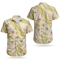 Melemele Ahiahia Hawai'i Palaka Plumeria Couples Matching Mermaid Dress and Hawaiian Shirt Puakenikeni and Maile Lei LT9 - Polynesian Pride