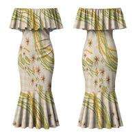 Melemele Ahiahia Hawai'i Palaka Plumeria Couples Matching Mermaid Dress and Hawaiian Shirt Puakenikeni and Maile Lei LT9 - Polynesian Pride