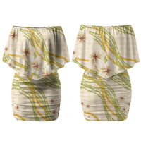 Melemele Ahiahia Hawai'i Palaka Plumeria Couples Matching Off Shoulder Short Dress and Hawaiian Shirt Puakenikeni and Maile Lei LT9 - Polynesian Pride