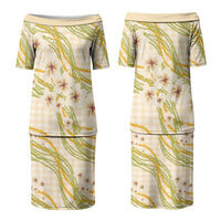 Melemele Ahiahia Hawai'i Palaka Plumeria Couples Matching Puletasi and Hawaiian Shirt Puakenikeni and Maile Lei LT9 - Polynesian Pride