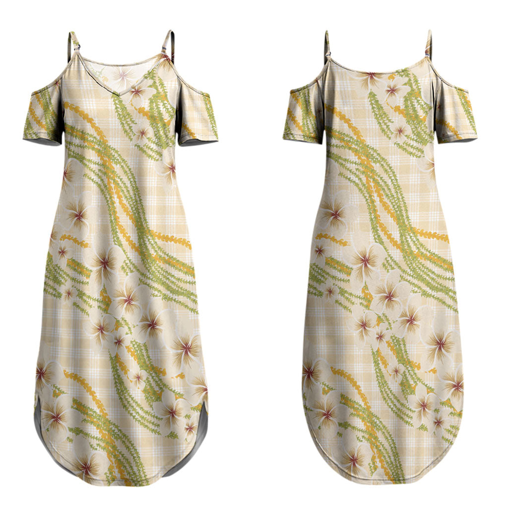 Melemele Ahiahia Hawai'i Palaka Plumeria Couples Matching Summer Maxi Dress and Hawaiian Shirt Puakenikeni and Maile Lei LT9 - Polynesian Pride