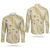 Melemele Ahiahia Hawai'i Palaka Plumeria Couples Matching Tank Maxi Dress and Long Sleeve Button Shirt Puakenikeni and Maile Lei LT9 - Polynesian Pride