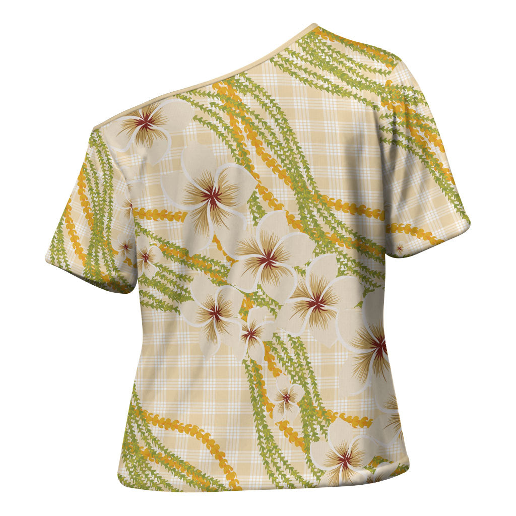 Melemele Ahiahia Hawai'i Palaka Plumeria Cross Shoulder Shirt Puakenikeni and Maile Lei LT9 - Polynesian Pride