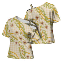 Melemele Ahiahia Hawai'i Palaka Plumeria Cross Shoulder Shirt Puakenikeni and Maile Lei LT9 - Polynesian Pride