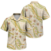 Melemele Ahiahia Hawai'i Palaka Plumeria Family Matching Off Shoulder Maxi Dress and Hawaiian Shirt Puakenikeni and Maile Lei LT9 Son's Shirt Pastel Yellow - Polynesian Pride