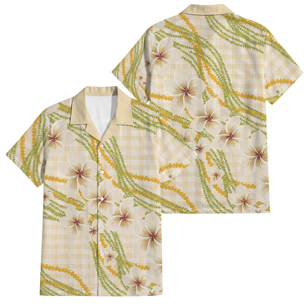 Melemele Ahiahia Hawai'i Palaka Plumeria Family Matching Puletasi and Hawaiian Shirt Puakenikeni and Maile Lei LT9 Dad's Shirt - Short Sleeve Pastel Yellow - Polynesian Pride