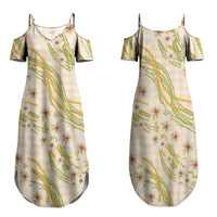 Melemele Ahiahia Hawai'i Palaka Plumeria Family Matching Summer Maxi Dress and Hawaiian Shirt Puakenikeni and Maile Lei LT9 Mom's Dress Pastel Yellow - Polynesian Pride