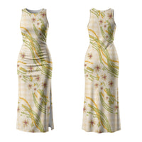 Melemele Ahiahia Hawai'i Palaka Plumeria Family Matching Tank Maxi Dress and Hawaiian Shirt Puakenikeni and Maile Lei LT9 Mom's Dress Pastel Yellow - Polynesian Pride