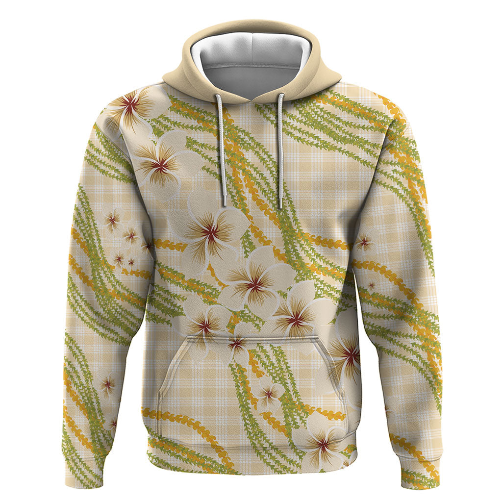 Melemele Ahiahia Hawai'i Palaka Plumeria Hoodie Puakenikeni and Maile Lei LT9 Pullover Hoodie Pastel Yellow - Polynesian Pride