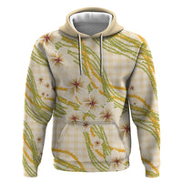Melemele Ahiahia Hawai'i Palaka Plumeria Hoodie Puakenikeni and Maile Lei LT9 Pullover Hoodie Pastel Yellow - Polynesian Pride