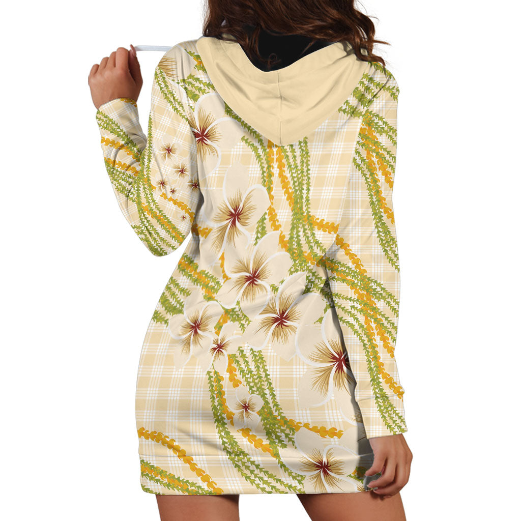 Melemele Ahiahia Hawai'i Palaka Plumeria Hoodie Dress Puakenikeni and Maile Lei LT9 - Polynesian Pride