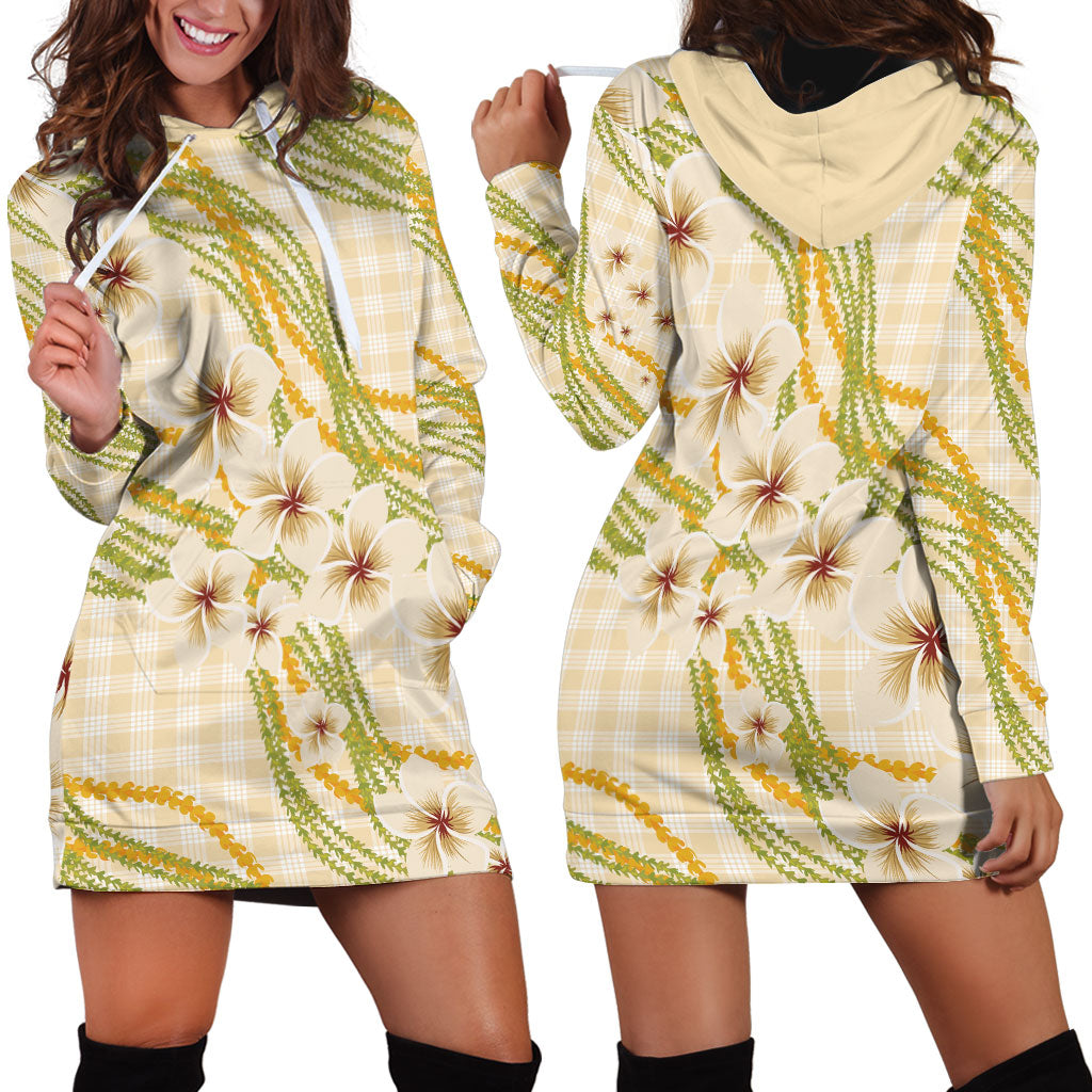 Melemele Ahiahia Hawai'i Palaka Plumeria Hoodie Dress Puakenikeni and Maile Lei LT9 - Polynesian Pride
