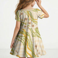 Melemele Ahiahia Hawai'i Palaka Plumeria Kid Short Sleeve Dress Puakenikeni and Maile Lei LT9 - Polynesian Pride