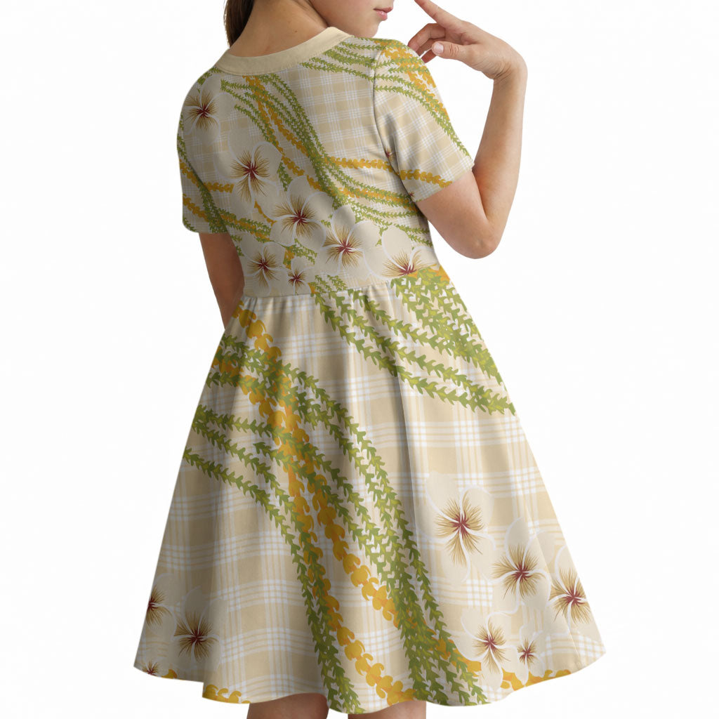 Melemele Ahiahia Hawai'i Palaka Plumeria Kid Short Sleeve Dress Puakenikeni and Maile Lei LT9 - Polynesian Pride