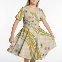 Melemele Ahiahia Hawai'i Palaka Plumeria Kid Short Sleeve Dress Puakenikeni and Maile Lei LT9 - Polynesian Pride