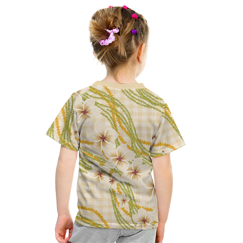 Melemele Ahiahia Hawai'i Palaka Plumeria Kid T Shirt Puakenikeni and Maile Lei LT9 - Polynesian Pride