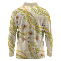 Melemele Ahiahia Hawai'i Palaka Plumeria Long Sleeve Polo Shirt Puakenikeni and Maile Lei LT9 - Polynesian Pride