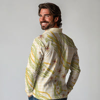 Melemele Ahiahia Hawai'i Palaka Plumeria Long Sleeve Polo Shirt Puakenikeni and Maile Lei LT9 - Polynesian Pride