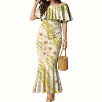 Melemele Ahiahia Hawai'i Palaka Plumeria Mermaid Dress Puakenikeni and Maile Lei LT9 Women Pastel Yellow - Polynesian Pride