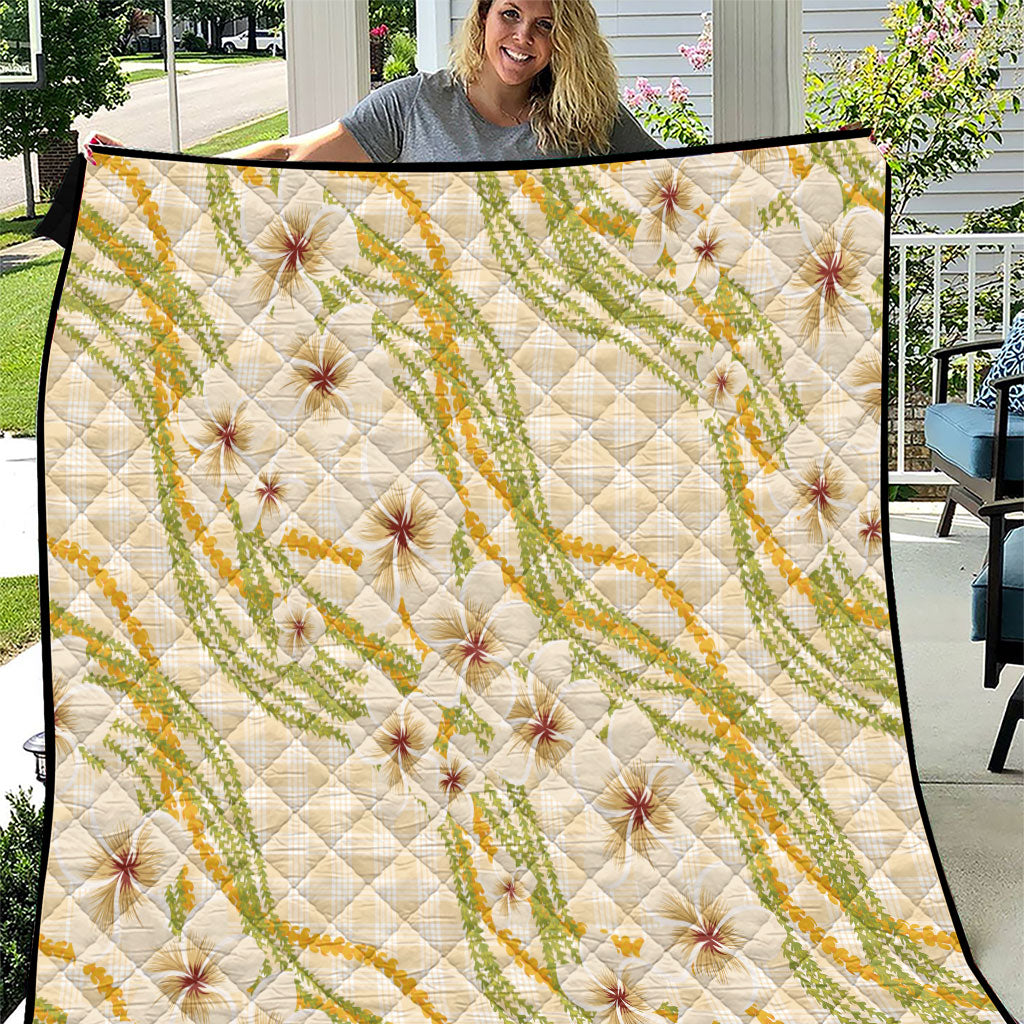 Melemele Ahiahia Hawai'i Palaka Plumeria Quilt Puakenikeni and Maile Lei LT9 Pastel Yellow - Polynesian Pride