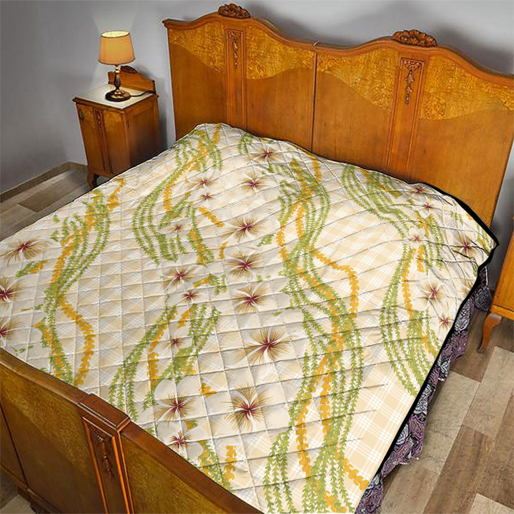 Melemele Ahiahia Hawai'i Palaka Plumeria Quilt Puakenikeni and Maile Lei