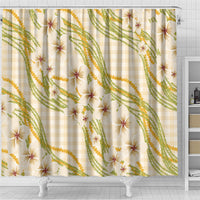 Melemele Ahiahia Hawai'i Palaka Plumeria Shower Curtain Puakenikeni and Maile Lei